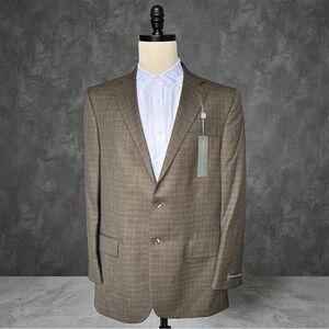 Oscar De La Renta Brown slight plaid 100% wool notched lapels blazer | 44L